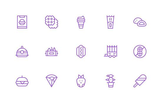 15 Snack Icons in Regular Line Aesthetic Icon Set for Projects vector