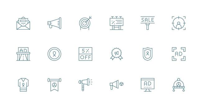 Minimal Line Style Campaign Icons with 18 Vectors Clean Set for Layout Prototypes