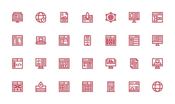 página web conjunto con 28 negrita línea íconos inteligente icono colección vector