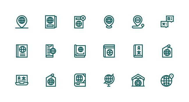Strong Stroke Line Style Foreign Icons with 18 Vectors Balanced Icon Set for Functional Design