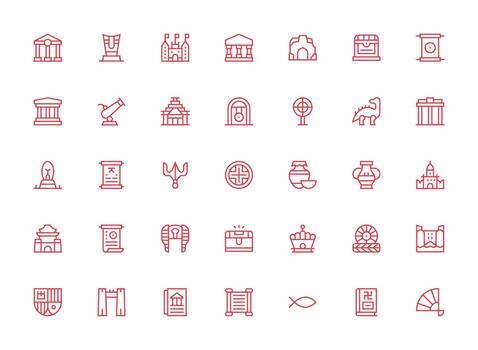 Ancient Icon Collection with 35 Regular Clean Line Designs Interface Icon Collection for Daily Projects vector