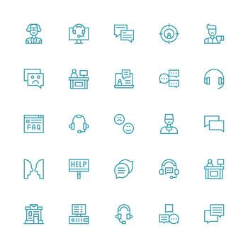 cliente Servicio conjunto con 25 medio carrera contorno íconos completar icono conjunto para móvil aplicaciones vector