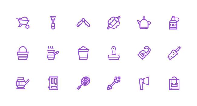 Handle Visual Pack containing 18 Strong Stroke Line Icons Icon Set for Apps vector