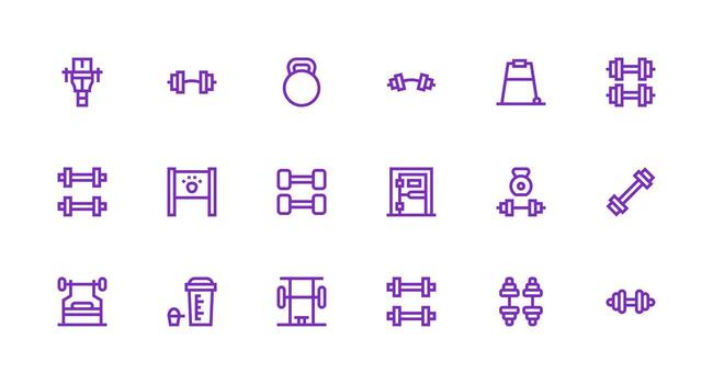 Weightlifting Visual Pack containing 18 Strong Stroke Line Icons User Interface Icons for Digital Products vector