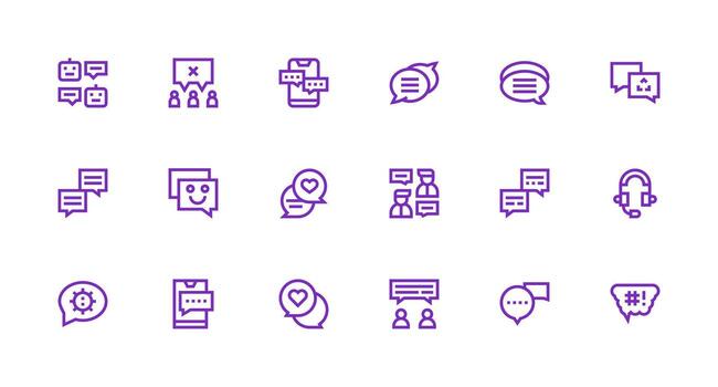 charla diseño íconos presentando 18 en fuerte carrera línea estilo plano icono conjunto vector