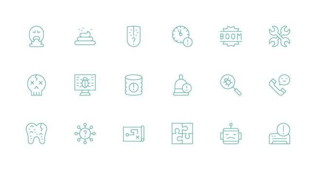 Problem Design Icons featuring 18 in Minimal Line Style High-Quality Icon Pack vector