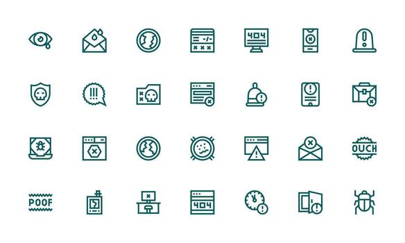 Error Design Icons featuring 28 in Bold Line Style Organized Glyph Icons for Fast Design vector