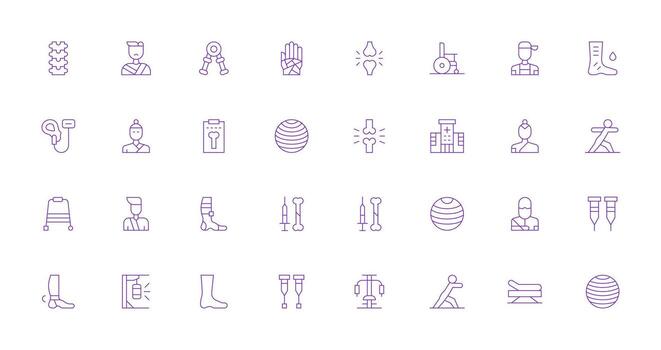 Physical Therapy Set with 32 Thin Line Icons Complete Icon Set for Mobile Apps vector