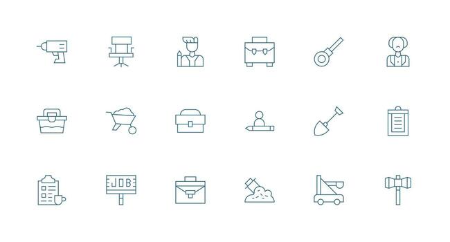 Work Design Icons featuring 18 in Minimal Line Style Flat Icon Set vector
