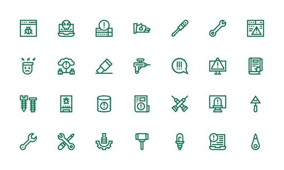 reparar diseño íconos presentando 28 en negrita línea estilo escalable íconos para todas temas vector