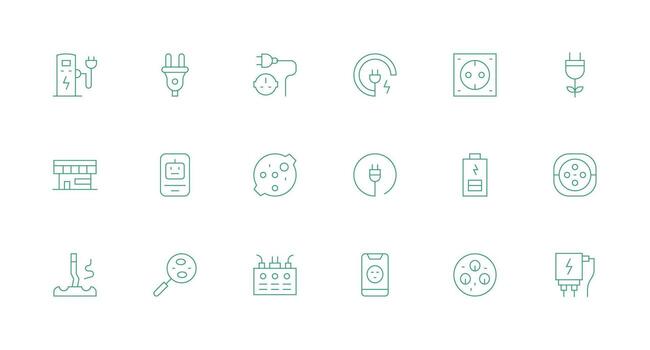toma de corriente conjunto con 18 mínimo línea íconos básico icono serie vector