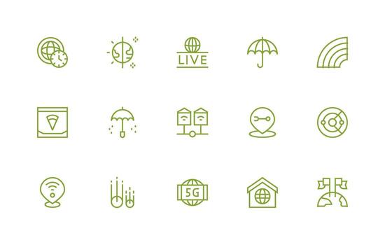 Coverage Icon Set with 15 Regular Line Graphics Lightweight Icon Series vector