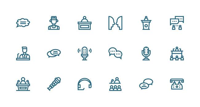 18 Icons for Talk in Strong Stroke Line Format Icon Set for Projects vector