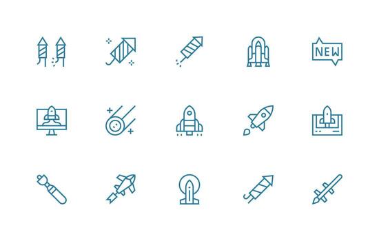 Launch Visual Pack containing 15 Regular Line Icons Multi-Purpose Icon Set vector