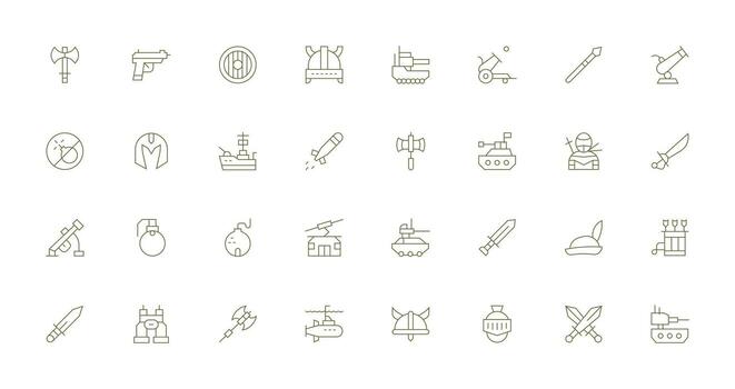 Warfare featuring 32 Icons in Thin Line Design Minimal Icon Set for Interface Projects vector