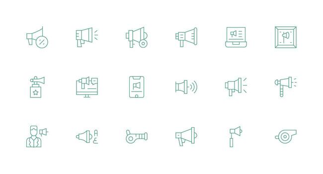 Megaphone Set with 18 Minimal Line Icons Editable Icon Collection vector