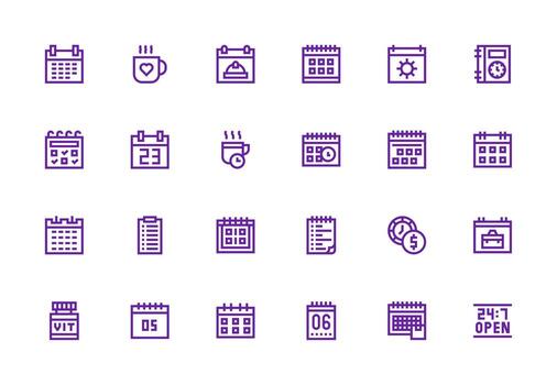 diario diseño íconos presentando 24 en grueso línea línea estilo de múltiples fines icono conjunto vector