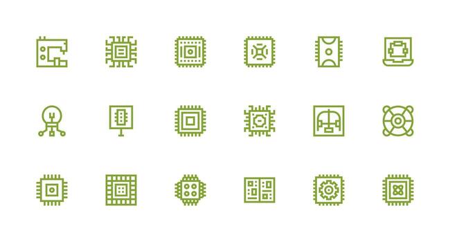 procesador icono conjunto con 18 fuerte carrera línea gráficos icono conjunto para proyectos vector