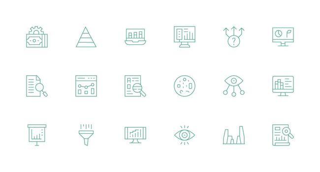 Data Analysis including 18 Minimal Line Illustrations UI and UX Focused Icon Collection vector