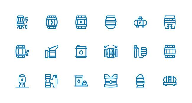Barrel Icon Set with 18 Strong Stroke Line Graphics Sharp Icons for Presentations vector