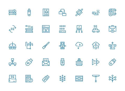 35 regular limpiar línea estilo íconos desde datos transferir colección editable icono colección vector