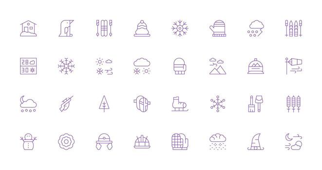 32 Delgado línea vectores para nieve tema núcleo icono colección para diario Tareas