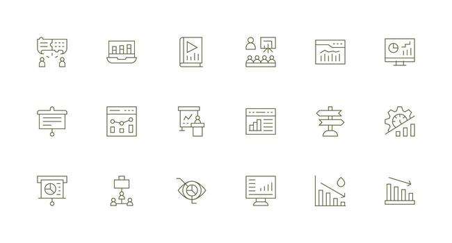 cartas diseño íconos presentando 18 en mínimo línea estilo monitor icono paquete vector