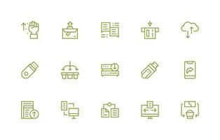 File Transfer featuring 15 Icons in Regular Line Design Digital Product Icons for Fast Delivery vector