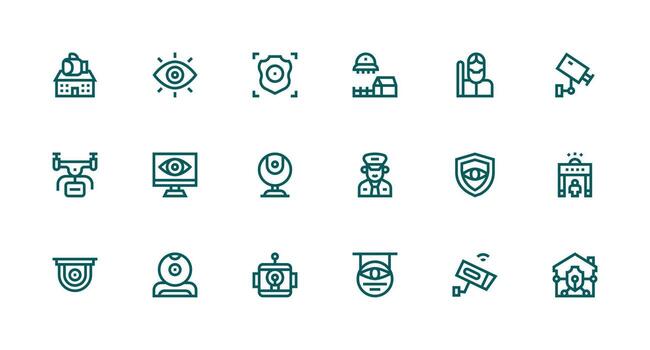 Surveillance Icon Set with 18 Strong Stroke Line Graphics Organized Icon Pack for Quick Access vector