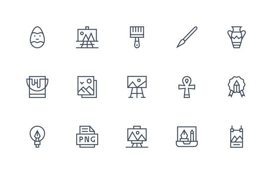 obra de arte icono conjunto con 15 regular línea gráficos escalable íconos para todas temas vector