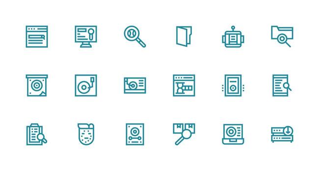 Retrieve featuring 18 Icons in Strong Stroke Line Design Interface Icons for Daily Use vector