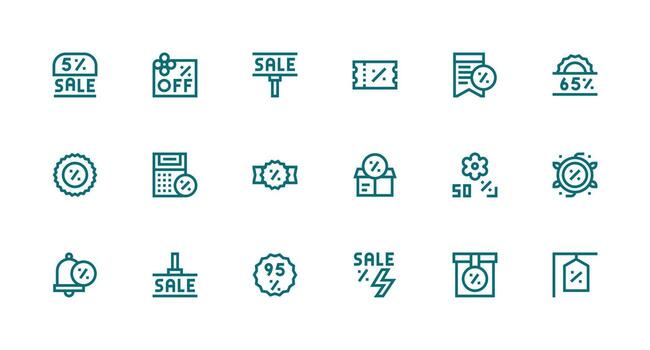 18 Strong Stroke Line Icons for Price Reduction Graphics Clean Icon Set Icon Pack for UI Projects vector