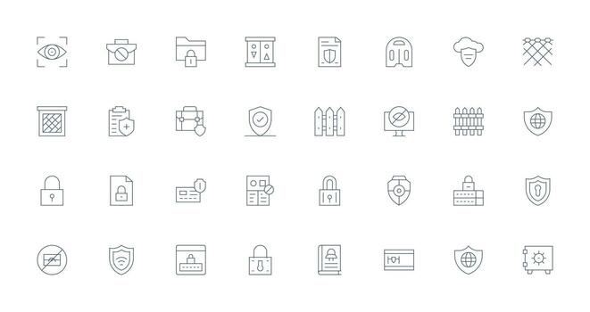 Privacy Icon Set with 32 Thin Line Graphics Balanced Icon Set for Functional Design vector