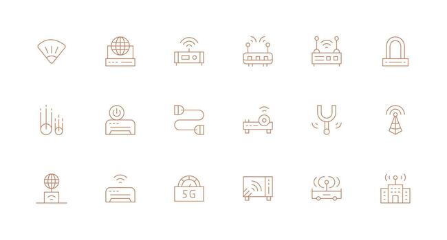 Modem including 18 Minimal Line Illustrations Layout Icon Collection vector