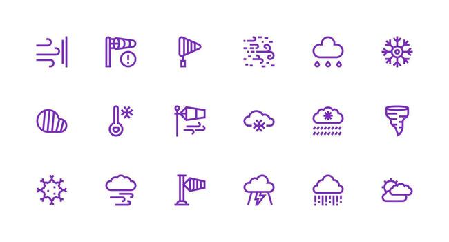 Meteorological Icon Set with 18 Strong Stroke Line Graphics Compact Icon Set vector