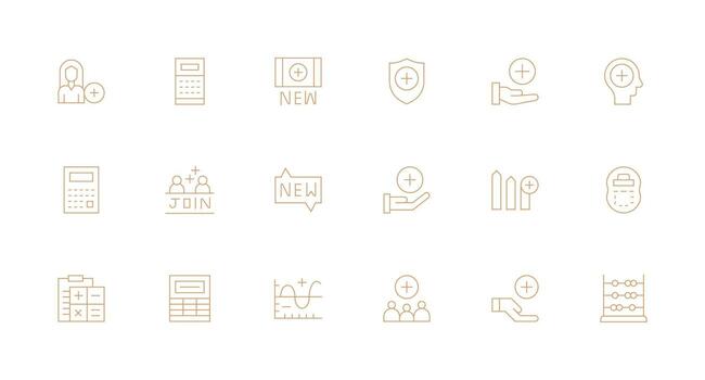 18 mínimo línea vectores para adición tema icono conjunto para aplicaciones