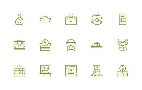 Treasure Set with 15 Regular Line Icons Flat Icon Set vector