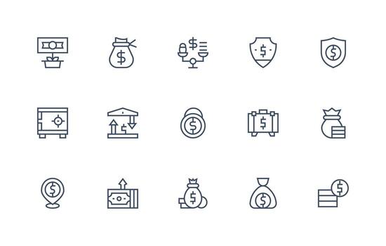 Assets including 15 Regular Line Illustrations Icon Set for Web vector