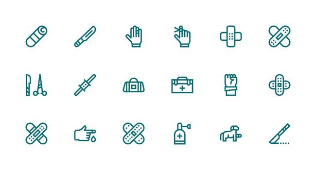 Strong Stroke Line Icons from Wound Set with 18 Vectors Design Icon Pack