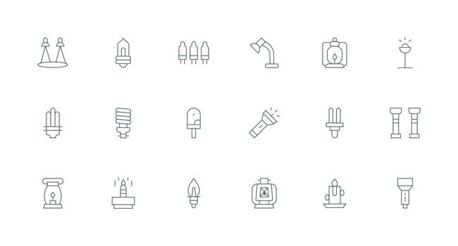 18 Minimal Line Designs for Light Source Icons Icon Set for Apps vector