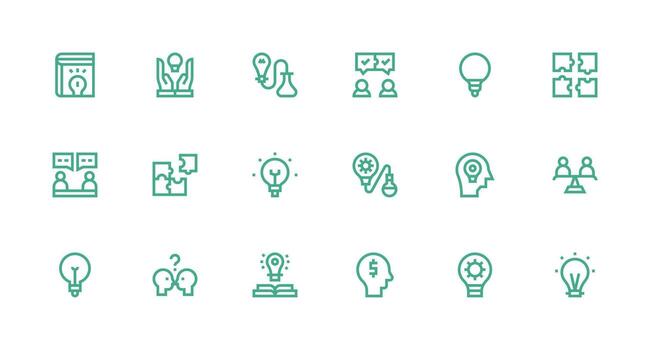 fuerte carrera línea estilo resolver problemas íconos con 18 vectores ui y ux enfocado icono colección