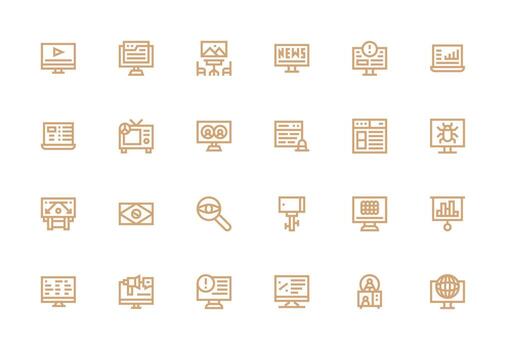 Screen Design Icons featuring 24 in Thick Line Line Style Pixel Perfect Icons for Modern Apps vector
