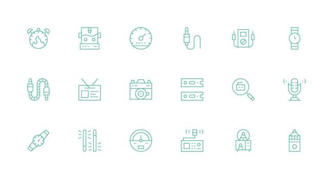 18 mínimo línea estilo íconos desde término análogo colección completar icono haz para web diseño vector