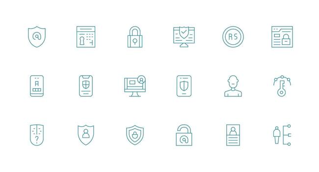 Authentication Icon Set with 18 Minimal Line Graphics Simplified Icon Pack for Visual Tools vector