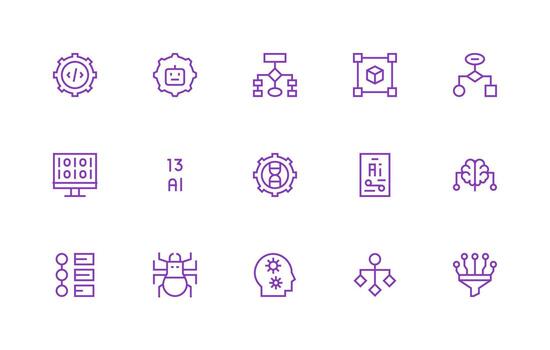 Algorithm Icon Set with 15 Regular Line Graphics Outline Icon Pack vector