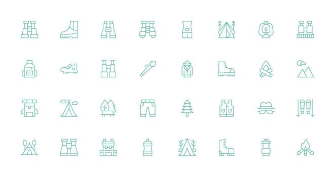 32 Thin Line Style Icons from Hiking Collection User Interface Icons for Digital Products vector