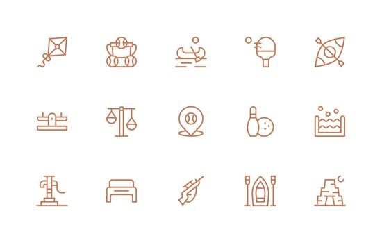 Recreation Icon Collection with 15 Regular Line Designs Sharp Icons for Presentations vector