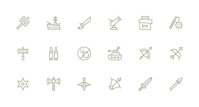 Weapon Icon Collection with 18 Minimal Line Designs Neat Icon Set vector