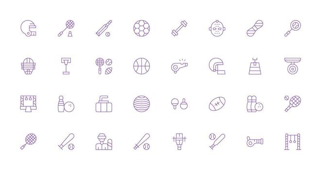 32 Thin Line Vectors for Sports Equipment Theme Quick Access Icons for UI Development