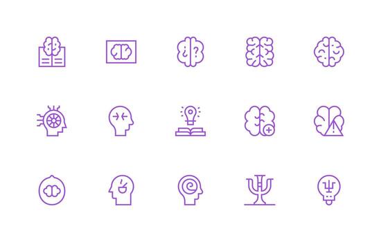 15 Regular Line Vectors for Brain Theme Simple Icons for Interface and Wireframes